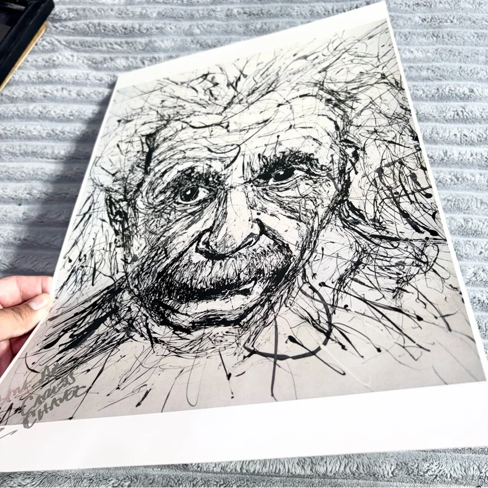 Albert Einstein,‎ rendered in a dynamic, scribble-art style print portrait wall